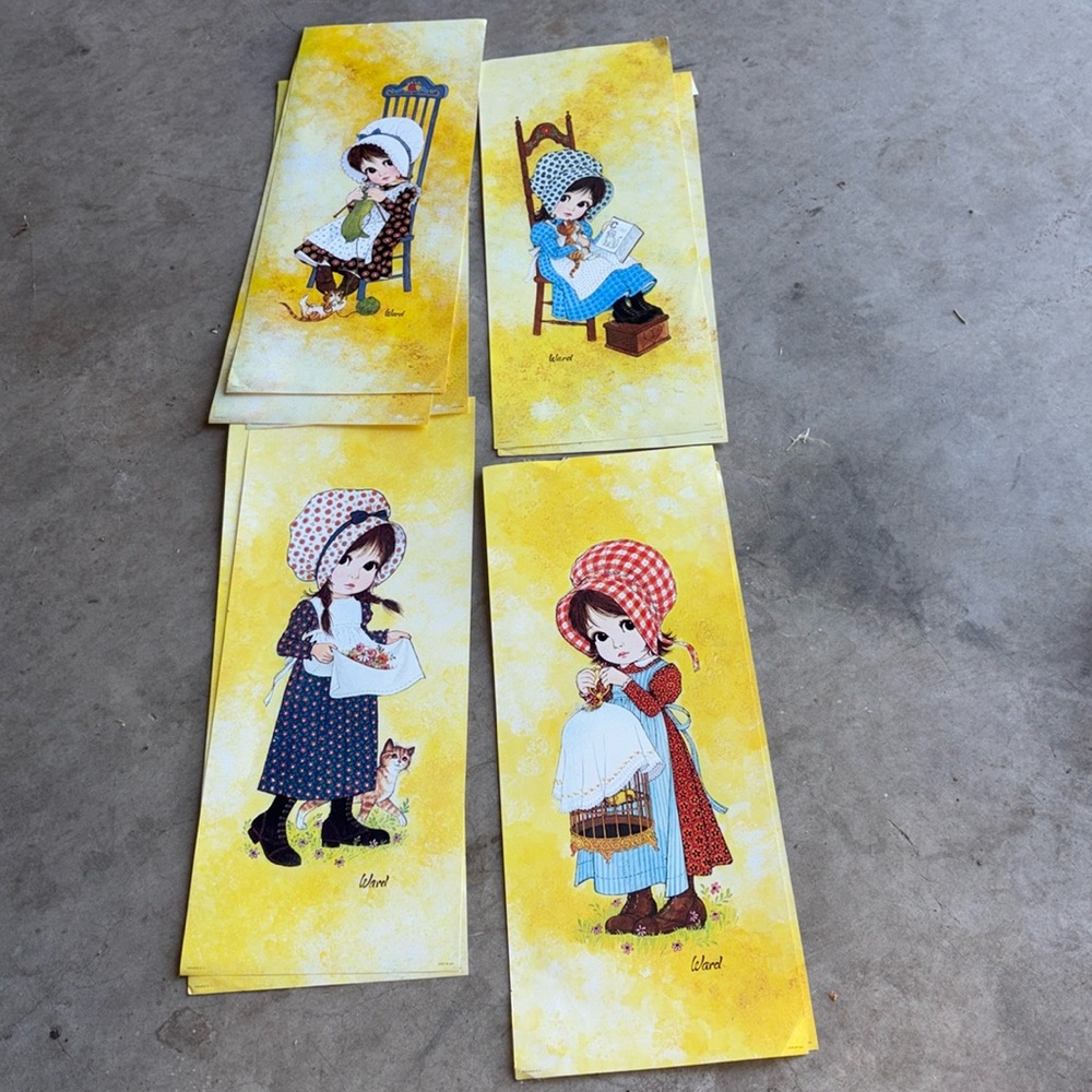 Vintage 1970’s STAPCO Big Eyes Ward Bonnet Girl Set of 4 (with extras) Posters
